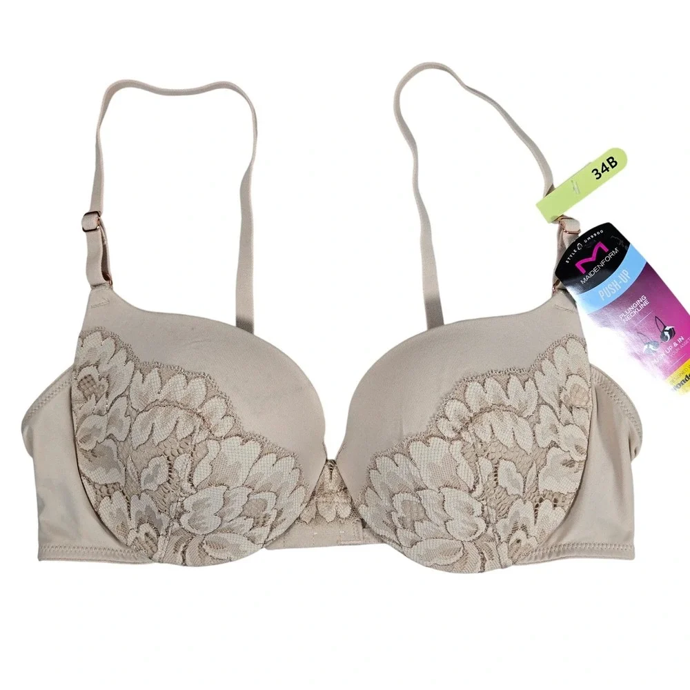 Maidenform DM9900 Push Up Underwire Bra 34B Lace Plunging Neckline NWT